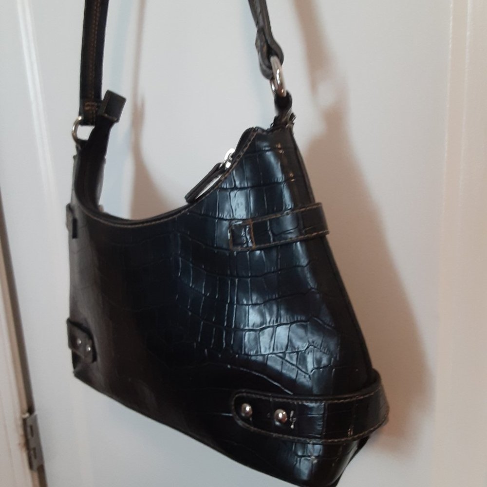 Vintage Petite Faux Alligator Embossed Brown Shoulder Bag - Picture 5 of 13